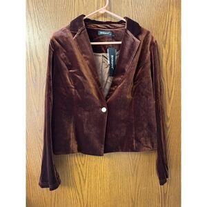 NWT Allegra K Womens XL Velvet Blazer Chocolate Brown Single‑Button Lined Jacket